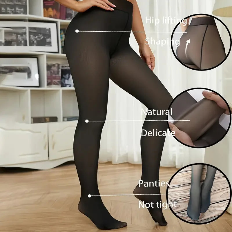 Collants Térmicos Forrados a Velo de Cintura Alta | Meia-Calça Quente de Inverno