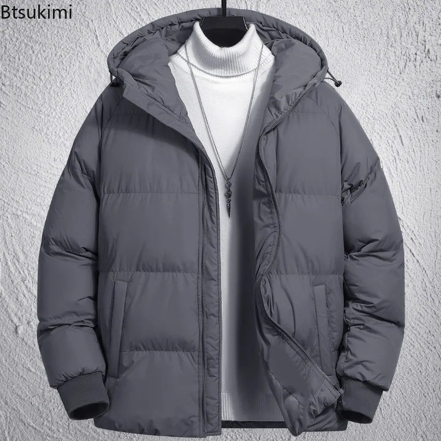 Casaco Masculino de Inverno com Capuz | Jaqueta Casual Desportiva Acolchoada