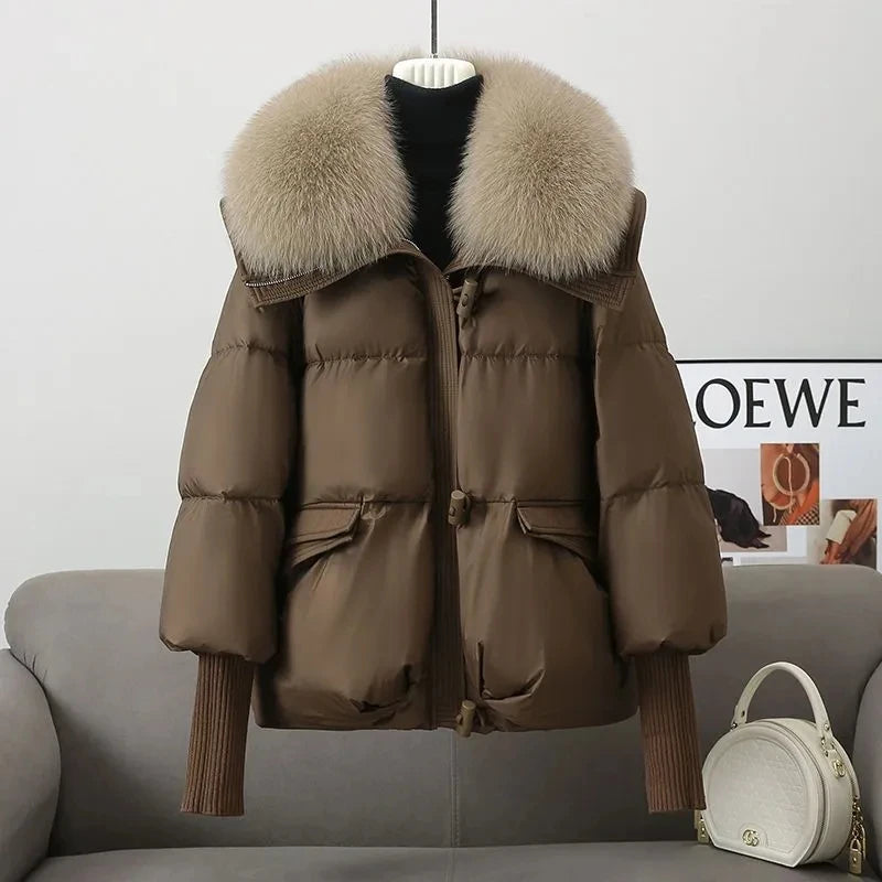 Casaco Parka Feminino com Gola de Pelo Grande | Acolchoado Quente de Inverno 2025