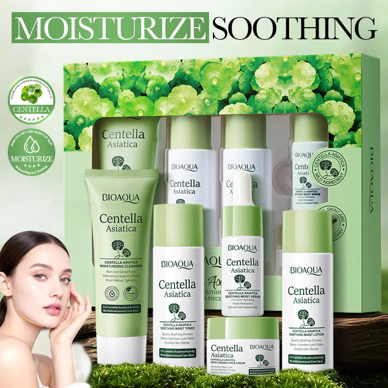 Kit Skincare BIOAQUA Centella Asiática 5 peças — Hidratação e Anti-Envelhecimento
