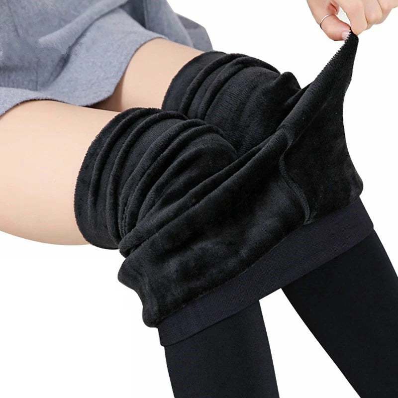 Leggings de Inverno Forradas a Veludo | Cintura Alta Elástica | Cor Sólida