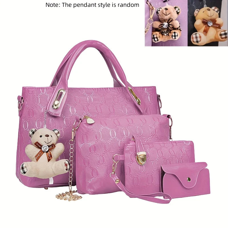 Conjunto 4 Peças Mala Feminina em Relevo com Pendant Urso | TUDOAKI SHOP