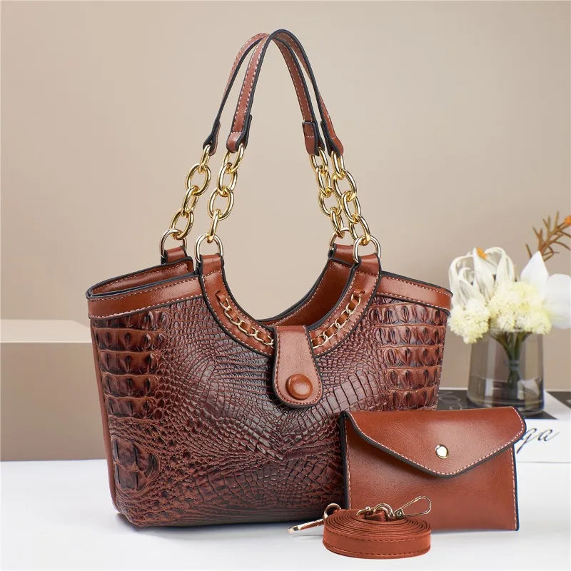 Conjunto 2 Peças Mala Feminina Padrão Crocodilo | Ombro e Crossbody | TUDOAKI SHOP