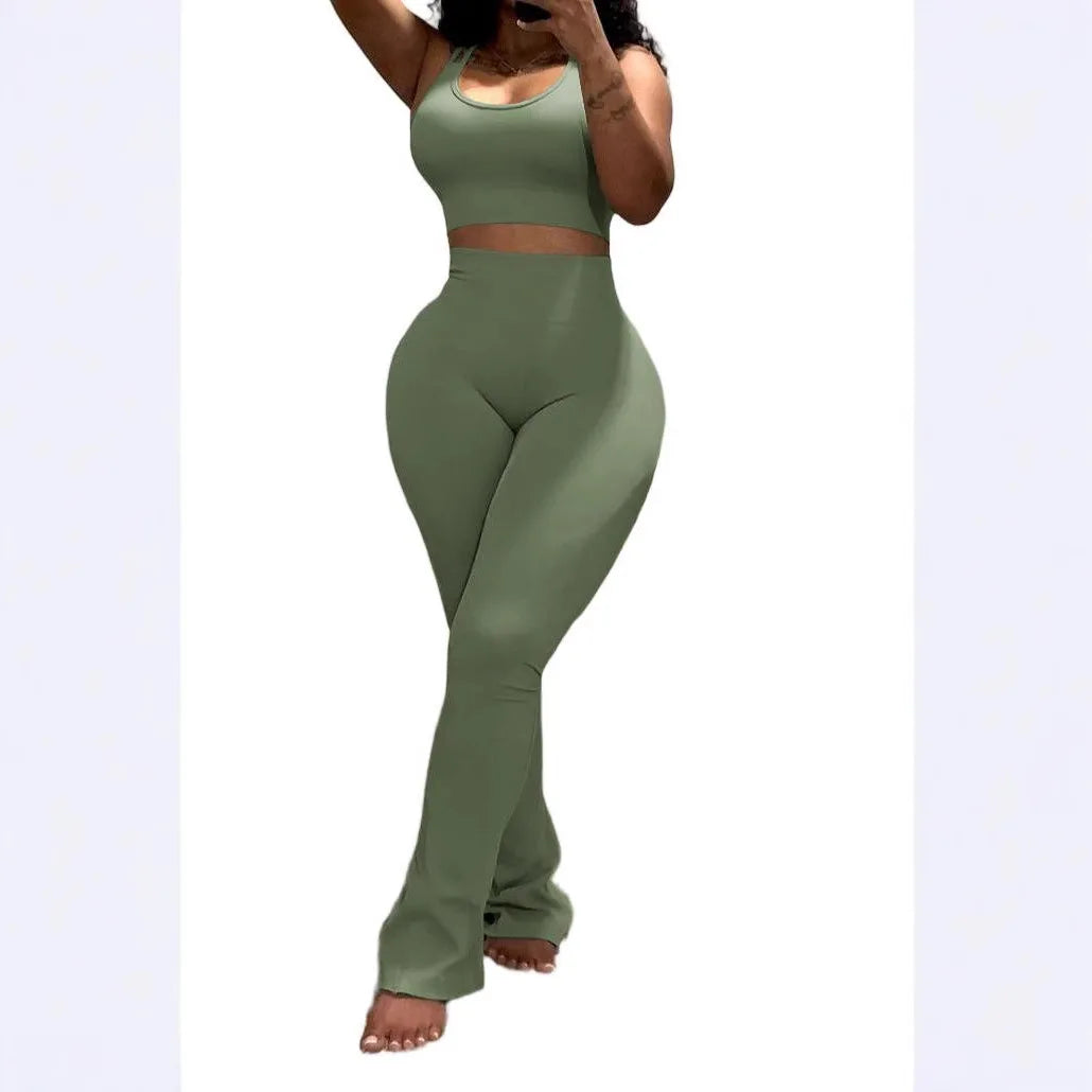 Conjunto Desportivo 2 Peças Feminino | Top sem Mangas + Leggings Modeladoras Y2K