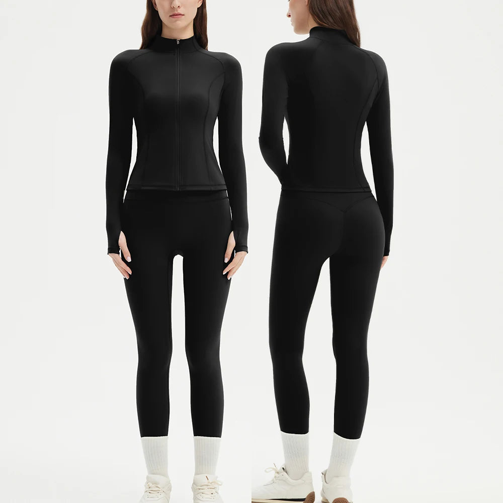 Conjunto de Yoga 2 Peças Feminino | Fato de Treino de Manga Longa com Leggings