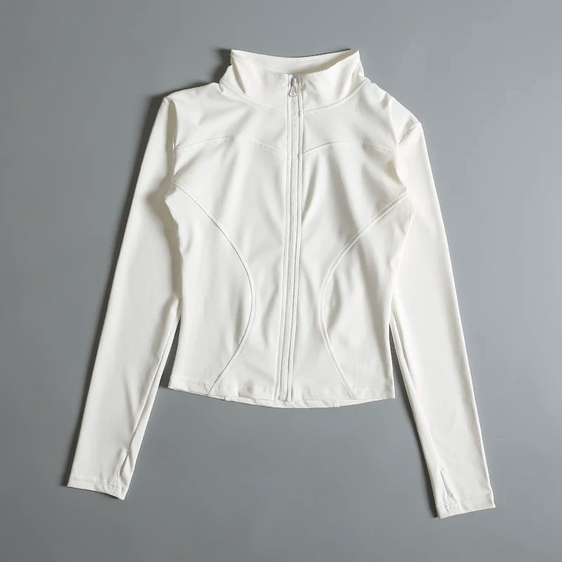 Casaco de Yoga Feminino com Fecho | Camisola de Manga Longa para Treino & Ginásio