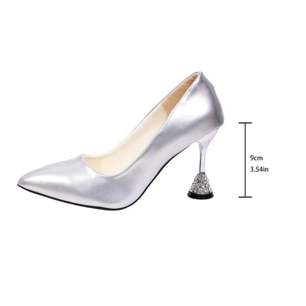 Sapatos de Salto Alto Femininos - Bico Fino com Strass e Salto Stiletto