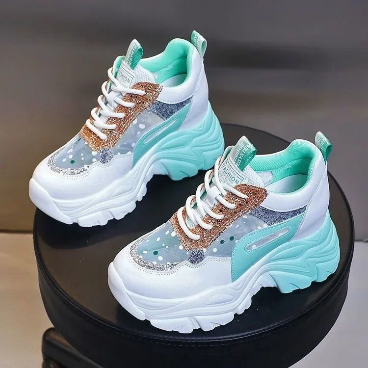 Sapatilhas Femininas Mesh com Lantejoulas | Plataforma Plana | TUDOAKI SHOP