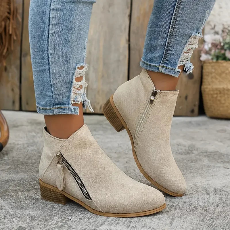 Botins Femininos Casuais de Cano Baixo com Salto Baixo — Estilo College Confortável