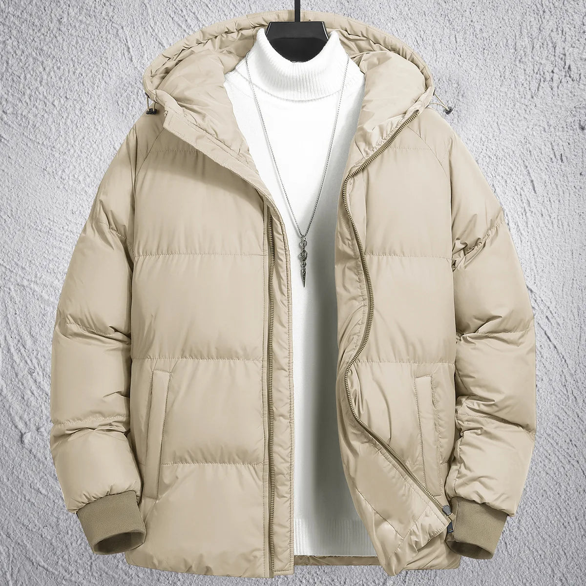 Casaco Masculino de Inverno com Capuz | Jaqueta Casual Desportiva Acolchoada