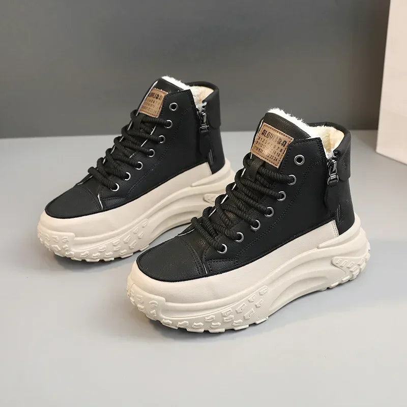 Sapatilhas Femininas High-Top com Plataforma | Bota Casual de Inverno