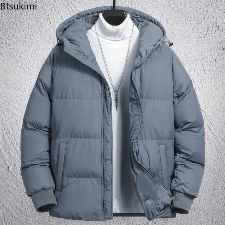 Casaco Masculino de Inverno com Capuz | Jaqueta Casual Desportiva Acolchoada
