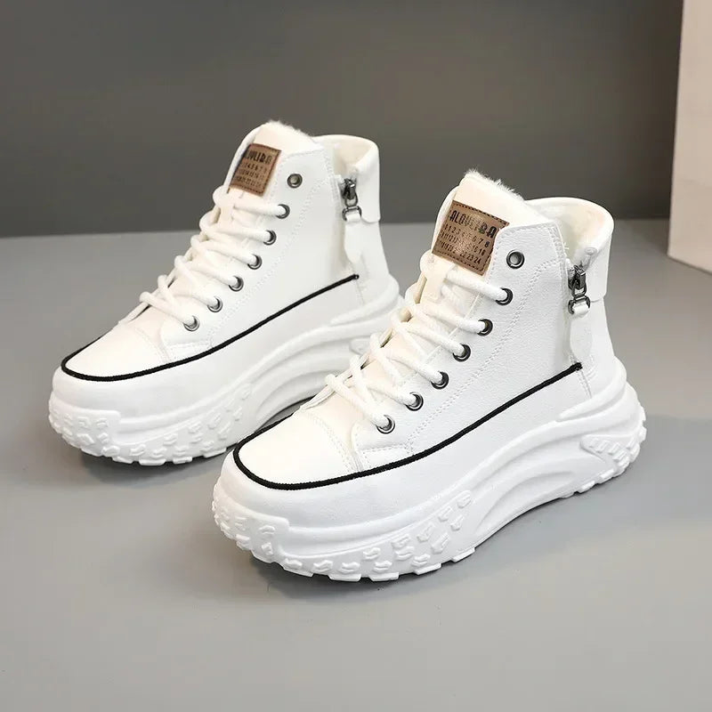 Sapatilhas Femininas High-Top com Plataforma | Bota Casual de Inverno