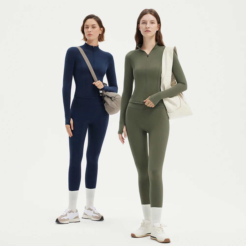Conjunto de Yoga 2 Peças Feminino | Fato de Treino de Manga Longa com Leggings