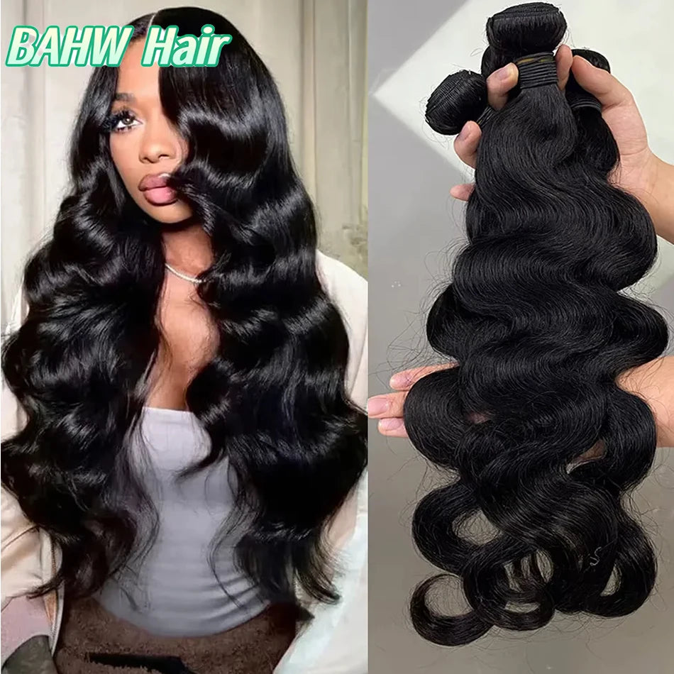 Madeixas de Cabelo Brasileiro Body Wave | 100% Cabelo Humano Virgem | 1/2/3/4 PCS | Preto Natural