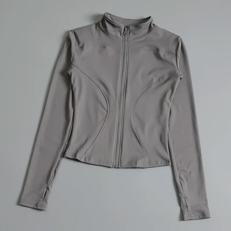 Casaco de Yoga Feminino com Fecho | Camisola de Manga Longa para Treino & Ginásio